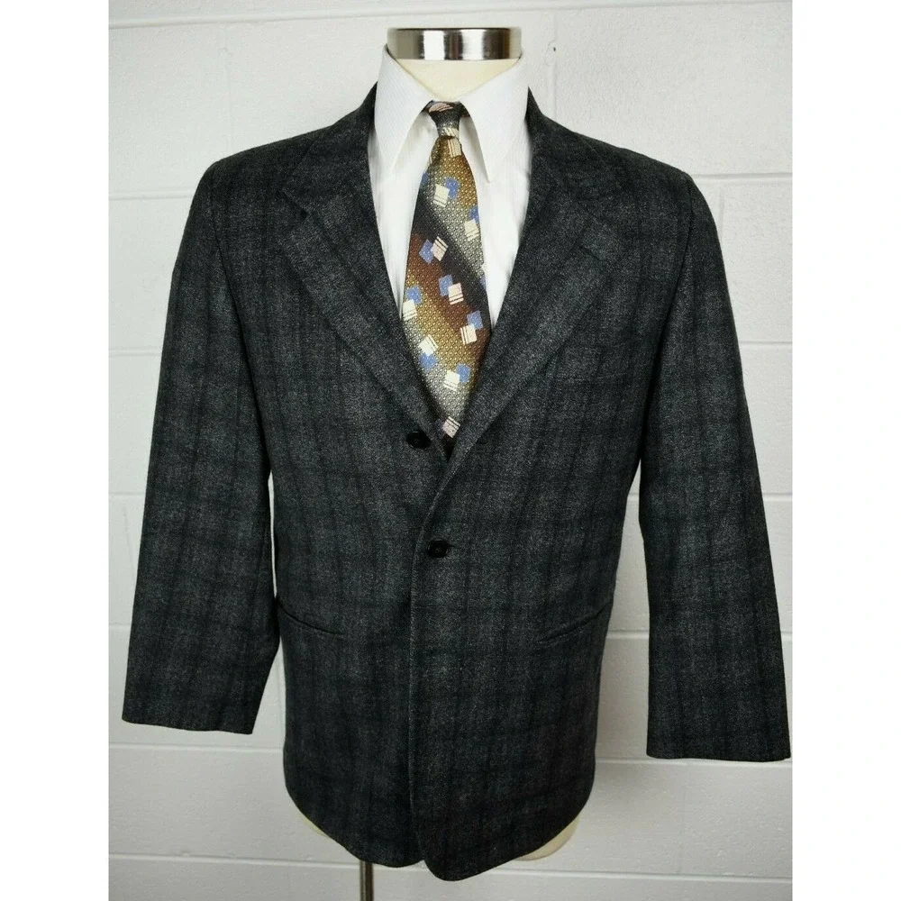 Mens Agnis B Homme Gray Windowpane Sport Coat Jacket Lambswool Angora 42